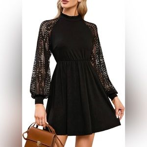 Women's Ruffle Strappy Lace Mini Dress Square Neck Empire Waist